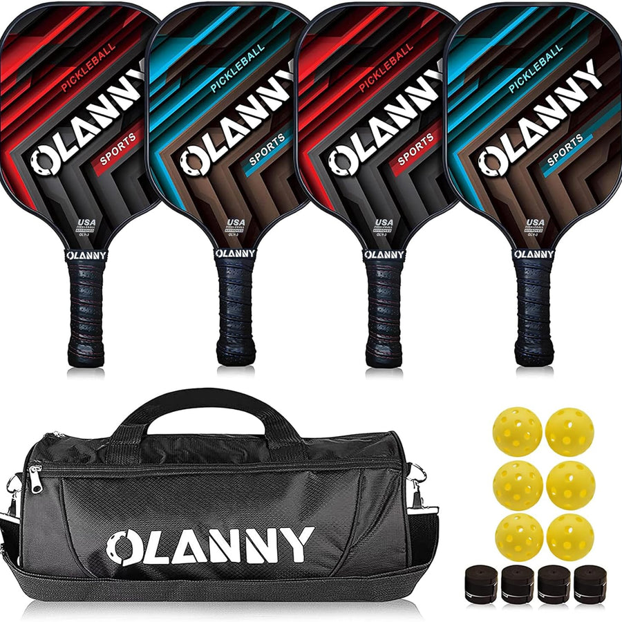Graphite Pickleball Paddles Set- Premium Rackets Fiber Face & Polymer Honeycomb Core Pickleball Set Includes Pickleball Paddles + Pickleball Balls+ Replacement Soft Grip + 1 Bag