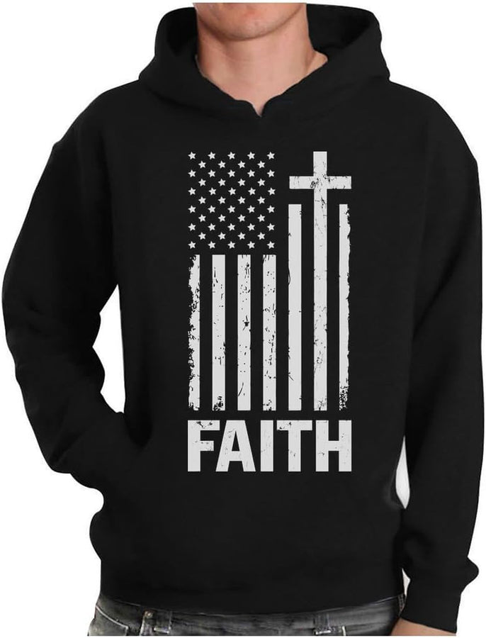 Cross Hoodie Men Christian USA Flag Faith Patriotic Pullover