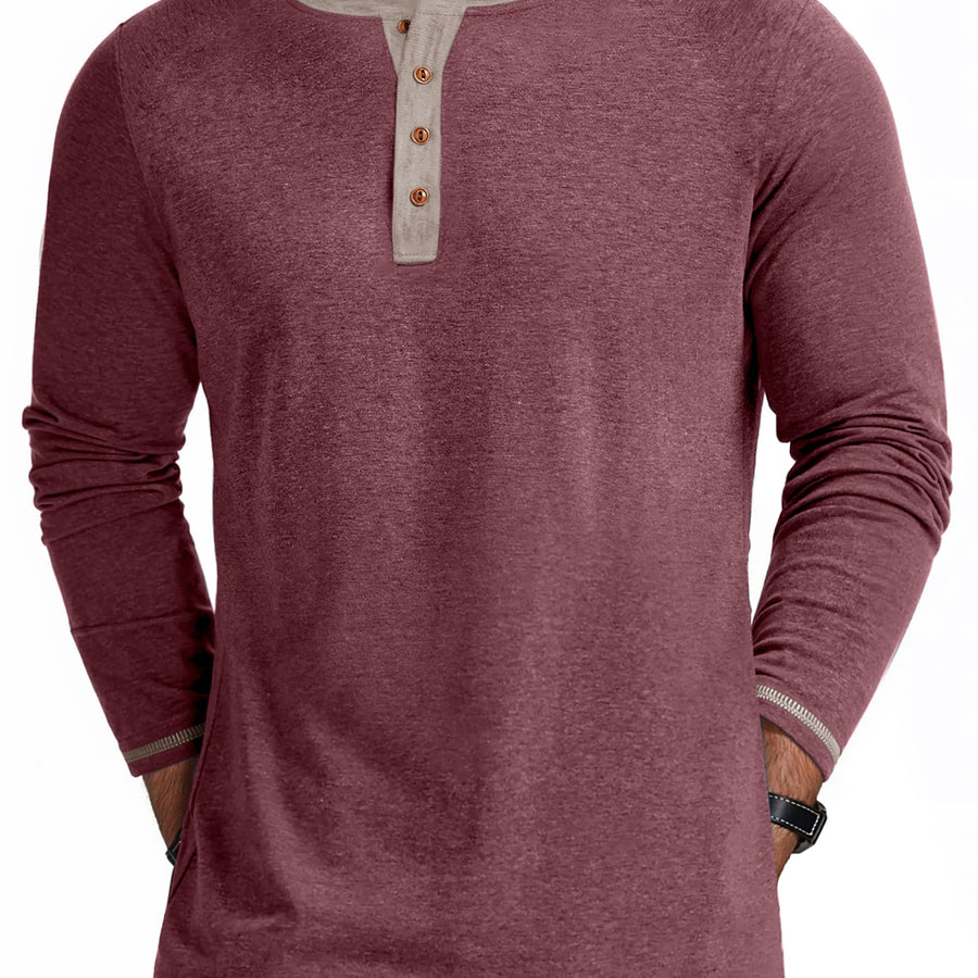 Crew Neck Henley Men Shirts Long Sleeve Shirts for Men Casual Color Block Tops