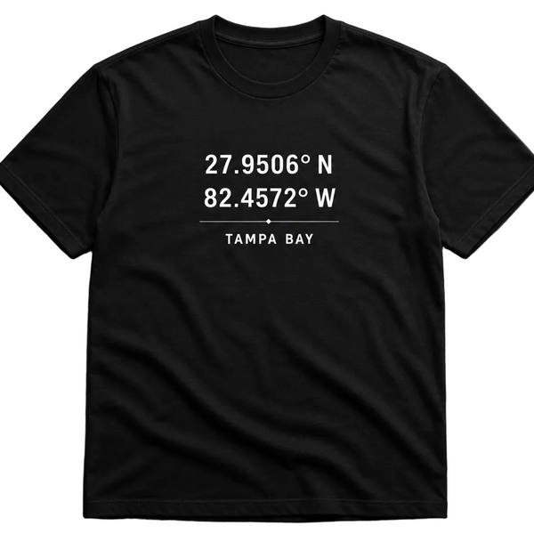 Tampa Bay Coordinates Tee - Black, 27.9506 N 82.4572 W