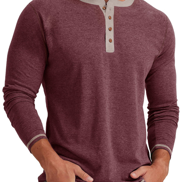 Crew Neck Henley Men Shirts Long Sleeve Shirts for Men Casual Color Block Tops