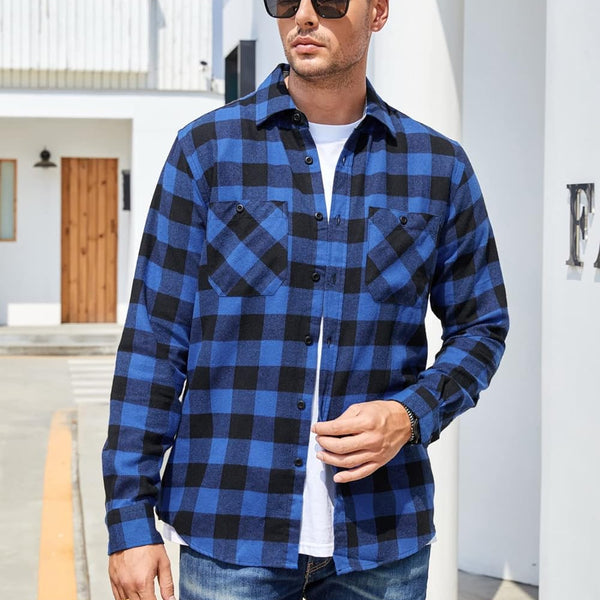 Mens Button down Regular Fit Long Sleeve Casual Flannel Shirts