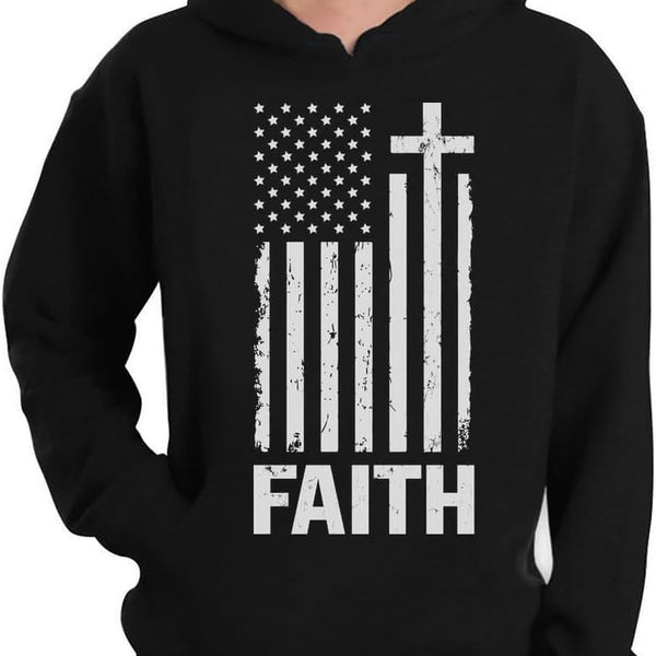 Cross Hoodie Men Christian USA Flag Faith Patriotic Pullover