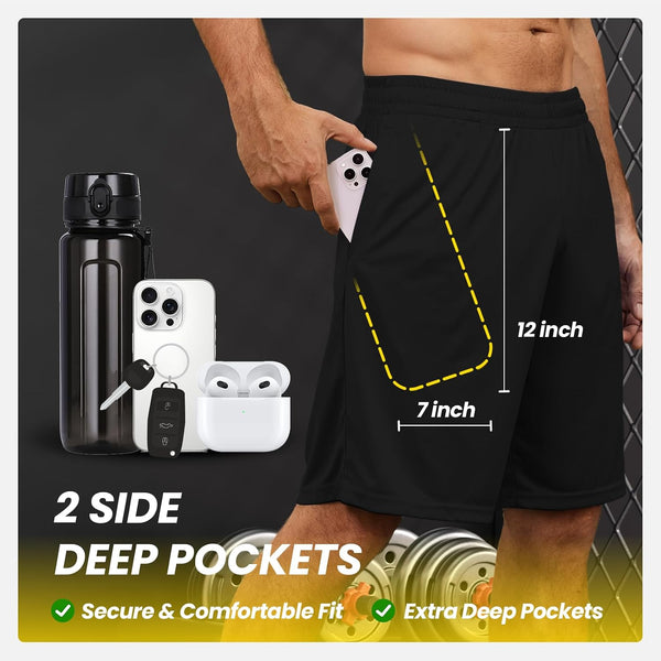 Mens Athletic Shorts with Pockets Quick Dry Workout Shorts Men