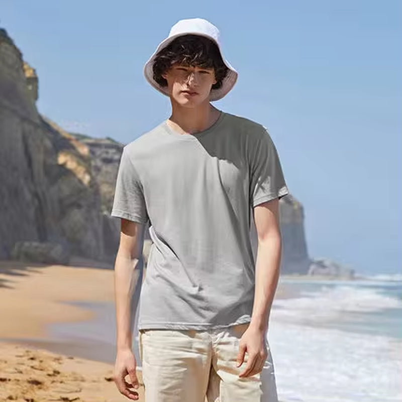Summer Cotton T Shirts Men 2025 Simple O Neck Stretch Solid New Tops Clothing Casual Tshirt Man Streetwear Cool Tee Shirts