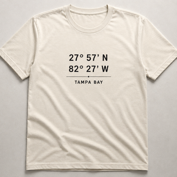 Tampa Bay Coordinates Tee - Cream, 27 57N 82 27W